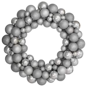 24 in. Silver Splendor Unlit 3-Finish Shatterproof Ball Artificial Christmas Wreath