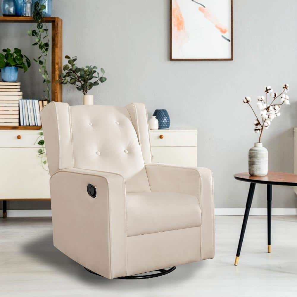 HOMESTOCK Cream Microfiber Swivel Glider Recliner Rocker Nursery Glider Recliner Nursery Chair Gliding Swivel Recliner Chairs 85571W The Home Depot