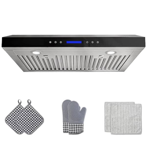 30 in. 900 CFM Ducted Under Cabinet Range Hood with 3-Venting Options, Remote, Touch Control LCD in Black Glass