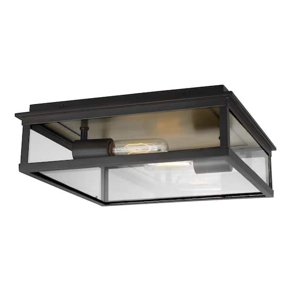 Generation Lighting Freeport Large 2-Light Heritage Copper Outdoor Flush Mount Light with Clear Glass