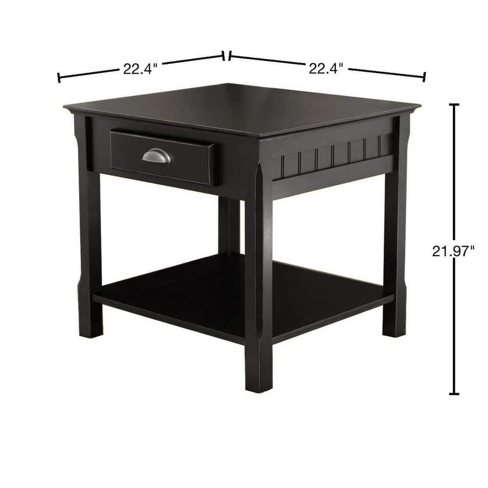 Transitional Timber Black Wood End Table with Drawer and Shelf