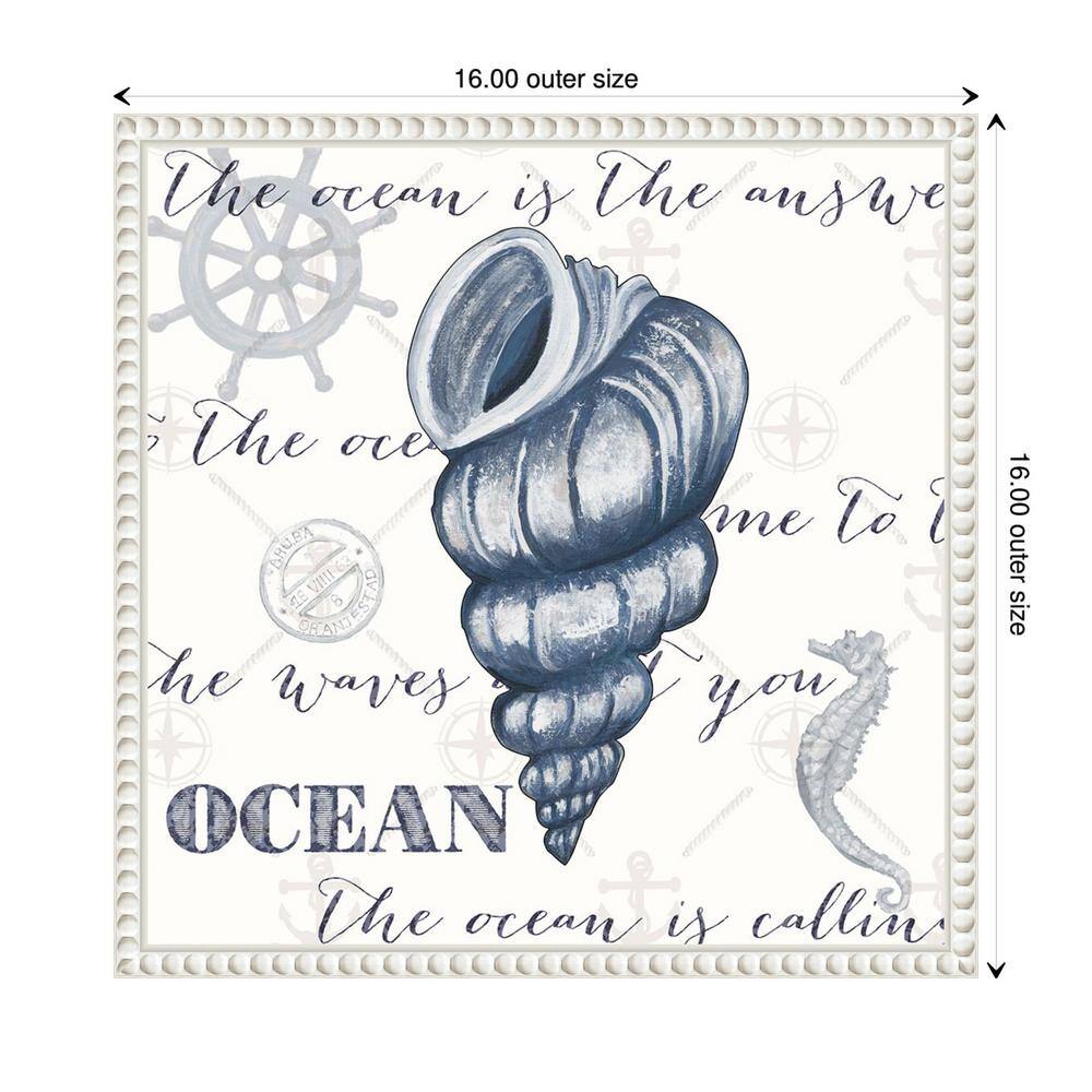 Indigo Ocean Treasures I Coastal Canvas Wall Art with White Beaded Frame
