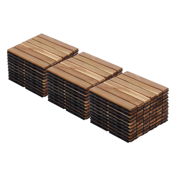 Otryad 30-Piece Interlocking Deck Tile, 12 in. x 12 in. Acacia Wood Slat Outdoor Flooring Tile in Brown