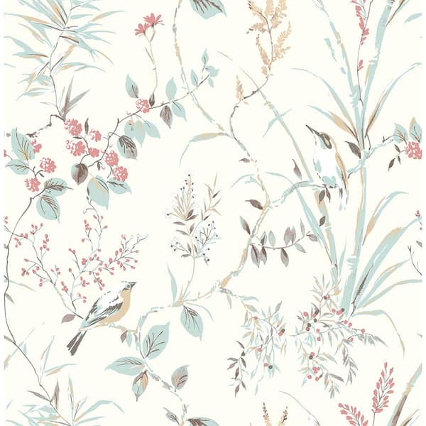 Brewster Mariko Cream Botanical Blue Wallpaper Sample