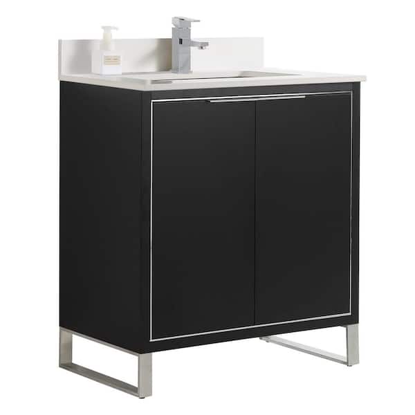 FINE FIXTURES Opulence 30 in. W x 18 in. D x 33.5 in. H Bath Vanity in Black Matte with White Single sink Top