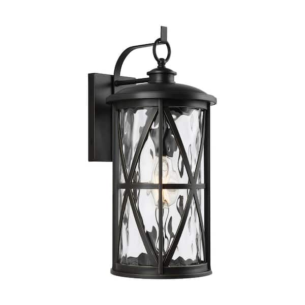 Millbrooke Medium 8.5 in. W 1-Light Antique Bronze Outdoor Wall Mount Lantern with Water Glass