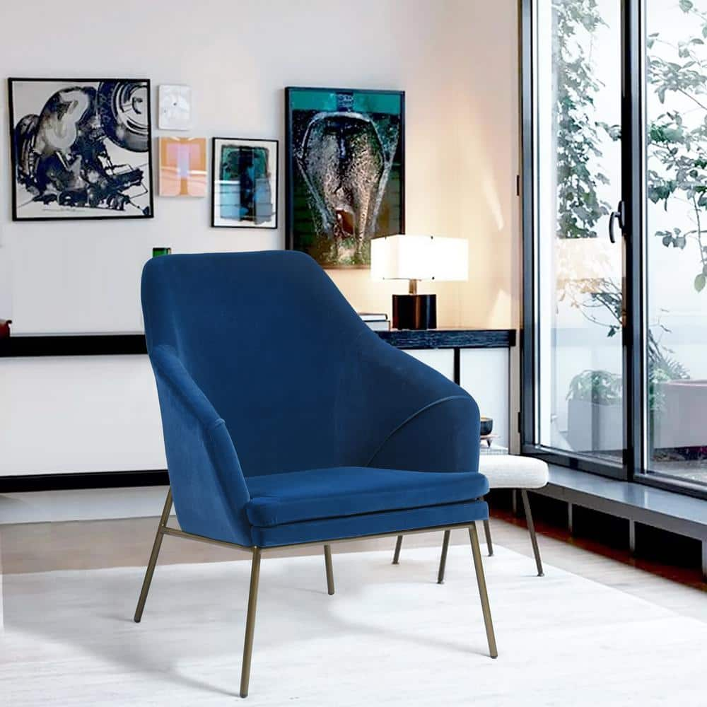 Homy Casa Lowry Blue Velvet Upholstered Arm Accent Chair with