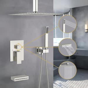 3-Spray 12 in. Tub and Shower Faucet Combo 1.8 GPM Celling Mounted Shower System in Brushed Nickel