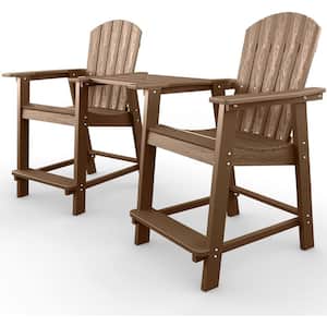 Teak Plastic Adirondack Outdoor Bar Stools with Removable Connecting Table(2-Pack)