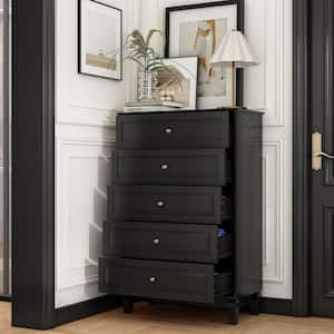 Black Wood Accent Storage Cabinets Organizer With 5 Drawers