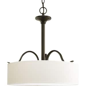 Inspire Collection 3-Light Antique Bronze Transitional Hanging Foyer Pendant with Beige Linen Shade
