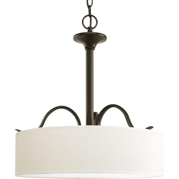 Progress Lighting Inspire Collection 3-Light Antique Bronze Transitional Hanging Foyer Pendant with Beige Linen Shade