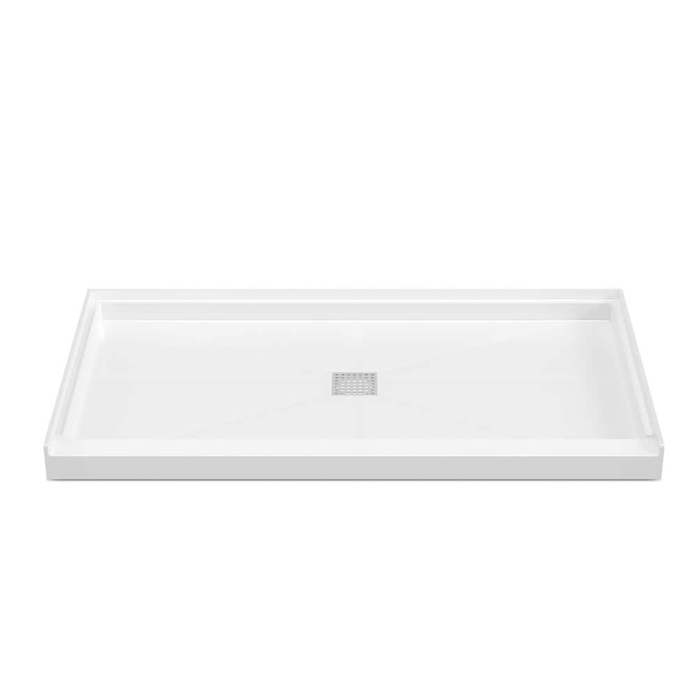 60 in. L x 30 in. W Alcove Shower Pan Base in White with Center Drain