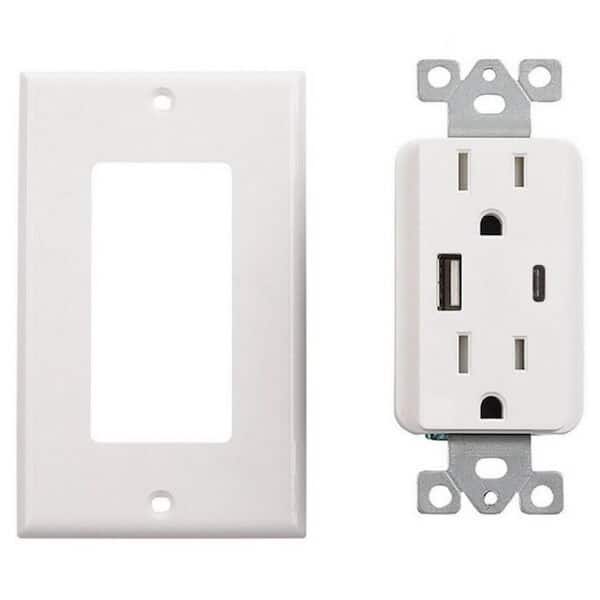 4.2A/5.8A Dual USB Port Wall Outlet Socket USB-C Charger Receptacle w/  Plate UL