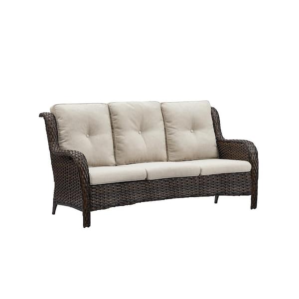 udskille at se at styre Gymojoy Carolina Brown Wicker Outdoor Patio Sofa Couch with Beige Cushions  SS013-2 - The Home Depot