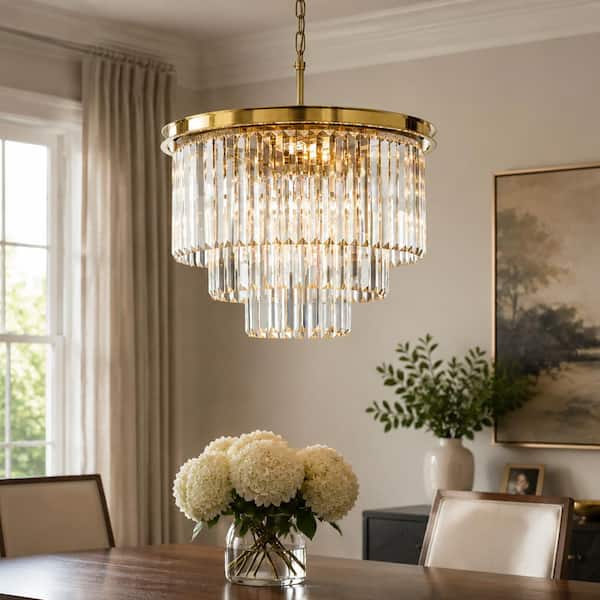 ALOA DECOR 20in 6-Light Modern 3-Tier Round Fringe Crystal