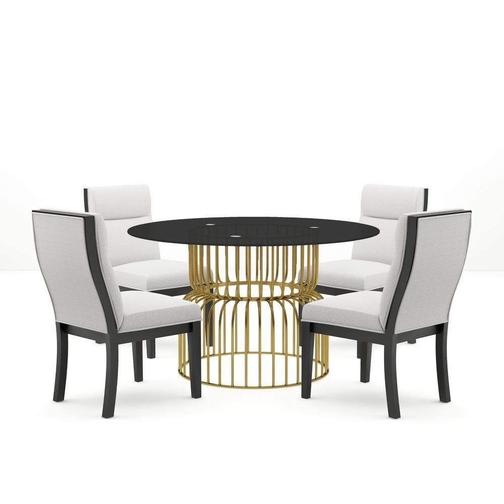  TehRecBT Modern Glass Dining Table Round Dining Room Table  with Tempered Glass Top, Gold Stainless Steel Base Home Office Kitchen  Dining Room Table Furniture, 36 D x 36 W x