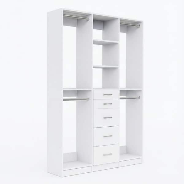 Alto Collection 78 in. W White Wall Mounted 2-Double Hang, Shelf and 5-Drawer Closet Kit Wood Closet System