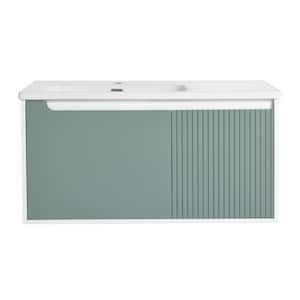 40 in. W x 19.9 in. D x 20.1 in. H Single Sink Wall Mounted Bath Vanity in Mint Green with White Ceramic Top