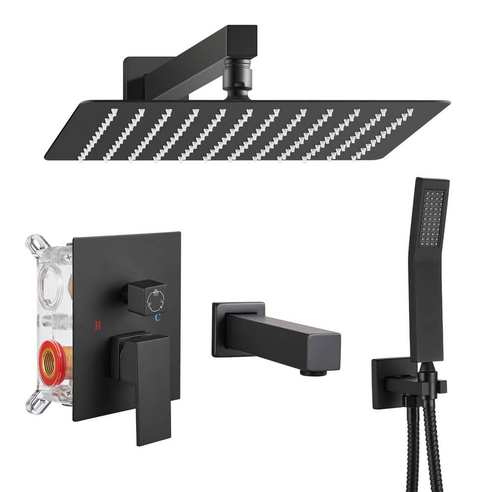 Rainfall Single Handle 2-Spray Shower Faucet 2.2 GPM with Pressure Balance, Tub in Matte Black (Valve Included) price history on PriceWatchPro