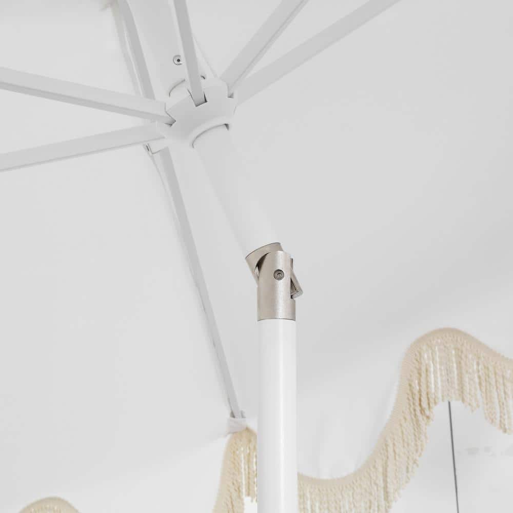 Collins 9 ft. White and Cream Aluminum Patio Umbrella with Tassels