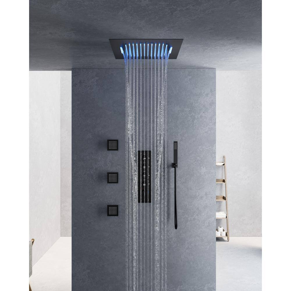Thermostatic 15-Spray 20 in. Square LED Mood Lighting Bluetooth Music Shower System with Valve in Matte Black price history on PriceWatchPro