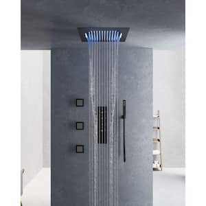 15-Spray 20 in. Ceiling Mount LED Music Dual Shower Head Fixed and Handheld Shower Head and in Matte Black