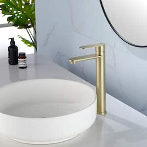 Single-Handle Single Hole Bathroom Faucet with Valve in Gold