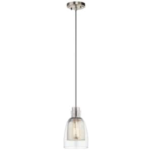 Evie 9.5 in. 1-Light Brushed Nickel Transitional Shaded Kitchen Mini Pendant Hanging Light with Mercury Glass