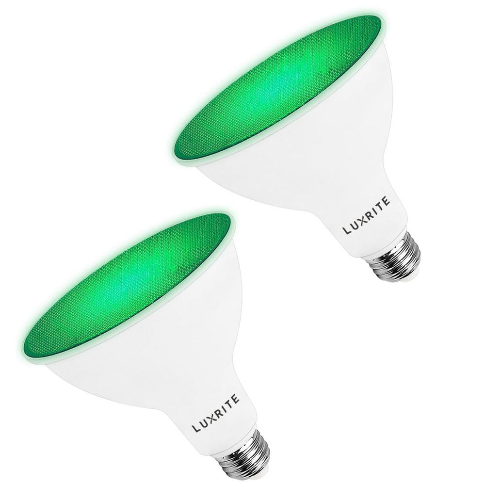 LUXRITE 45-Watt Equivalent PAR38 LED Light Bulbs Flood Green Light Bulb 8-Watt Damp Rated UL Listed E26 Indoor Outdoor (2-Pack) -  LR31643-2PK