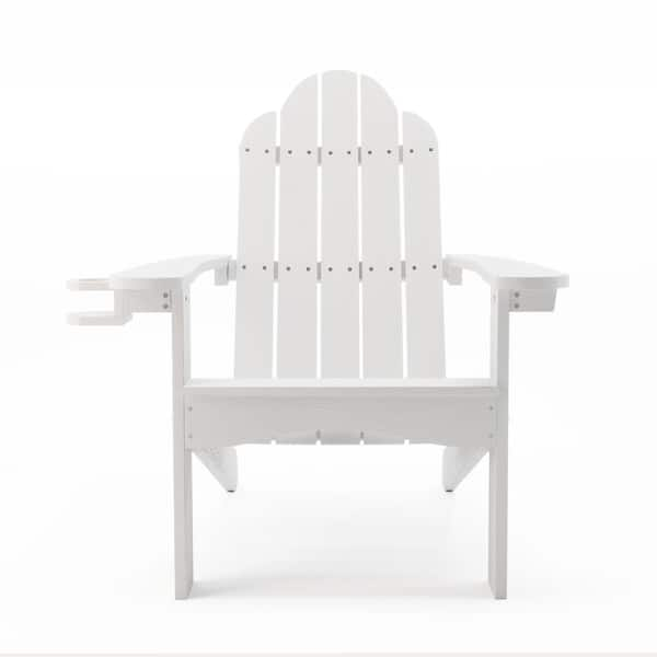 Classic White Plastic All Weather Weather Resistant with Cup Holder Outdoor Patio Adirondack Chair