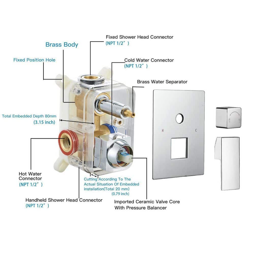 10 Inch Square Polished Chrome Rain Shower Combo Set