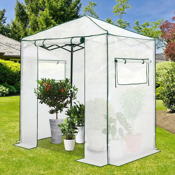 72 in. W x 48 in. D Portable Gardening Pop-Up Walk-In Greenhouse, White