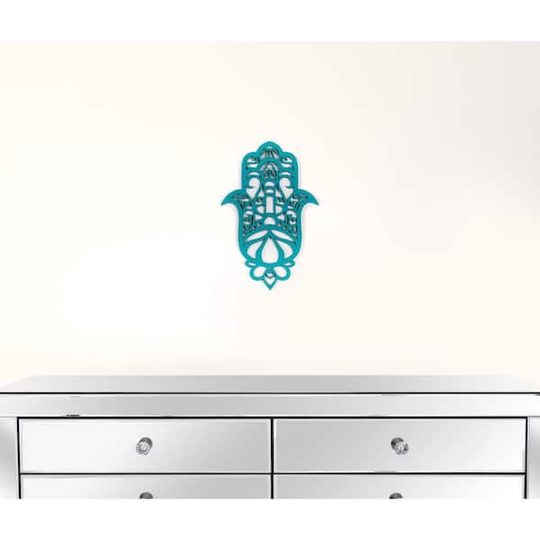 HomeRoots 6 in. x 10 in. Turquoise Wood Geometric Shapes Wall Art 1-Piece