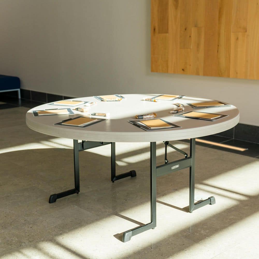 Lifetime 60-Inch Round Putty Folding Table with Black Frame