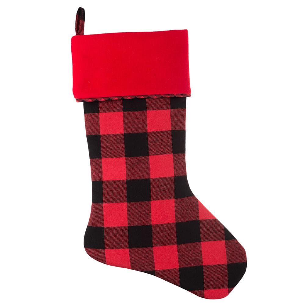 Haute Decor HangRight 18.7 in. Red and Black Polyester Buffalo Check Stocking (2-Pack)