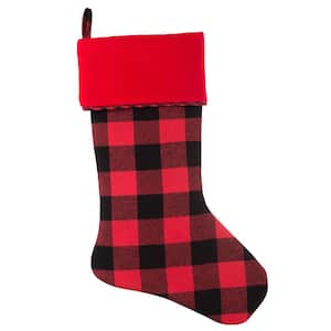 HangRight 18.7 in. Red and Black Polyester Buffalo Check Stocking (2-Pack)