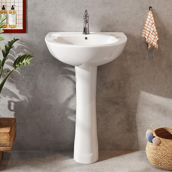 Classic 20 in. Tall U-Shape White Vitreous China Pedestal Bathroom Sink With Overflow