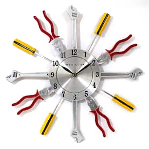 Analog QA 14" Multi Color Hand Tools Frame Wall Clock - A Unique and Eye-Catching Accent for Your Home Decor.