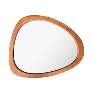 Mid-Century Asymmetrical 23 in. W x 20 in. H Wood Brown/Satin Wall Mirror