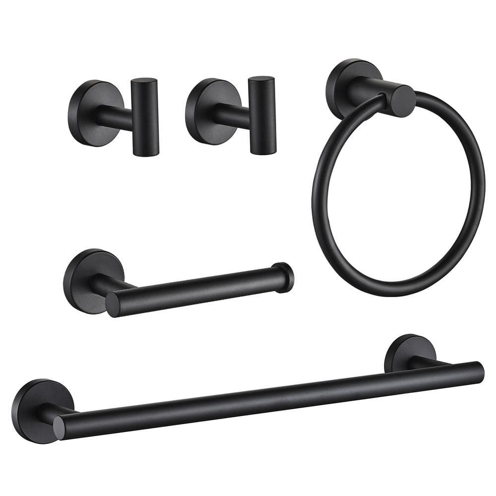 EWFEN Bathroom Hardware Accessories Set 5 Pieces Matte Black  Towel Bar Set Wall Mounted, Stainless Steel, 23.6-Inch : Tools & Home  Improvement