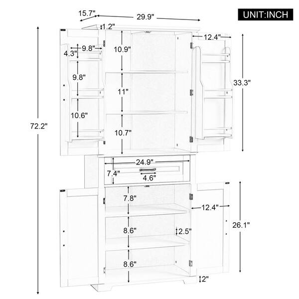 30 in. W x 16 in. D x 72 in. H White MDF Freestanding Linen
