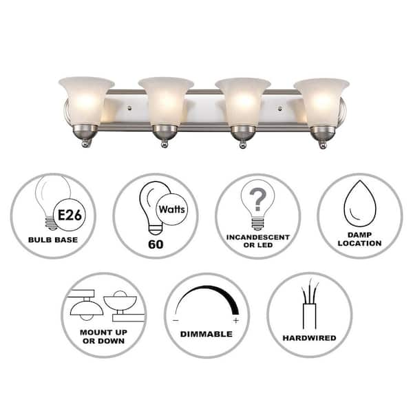 Cabernet Collection 30 in. 4-Light Brushed Nickel Bathroom Vanity Light Fixture with White Marbleized Shade