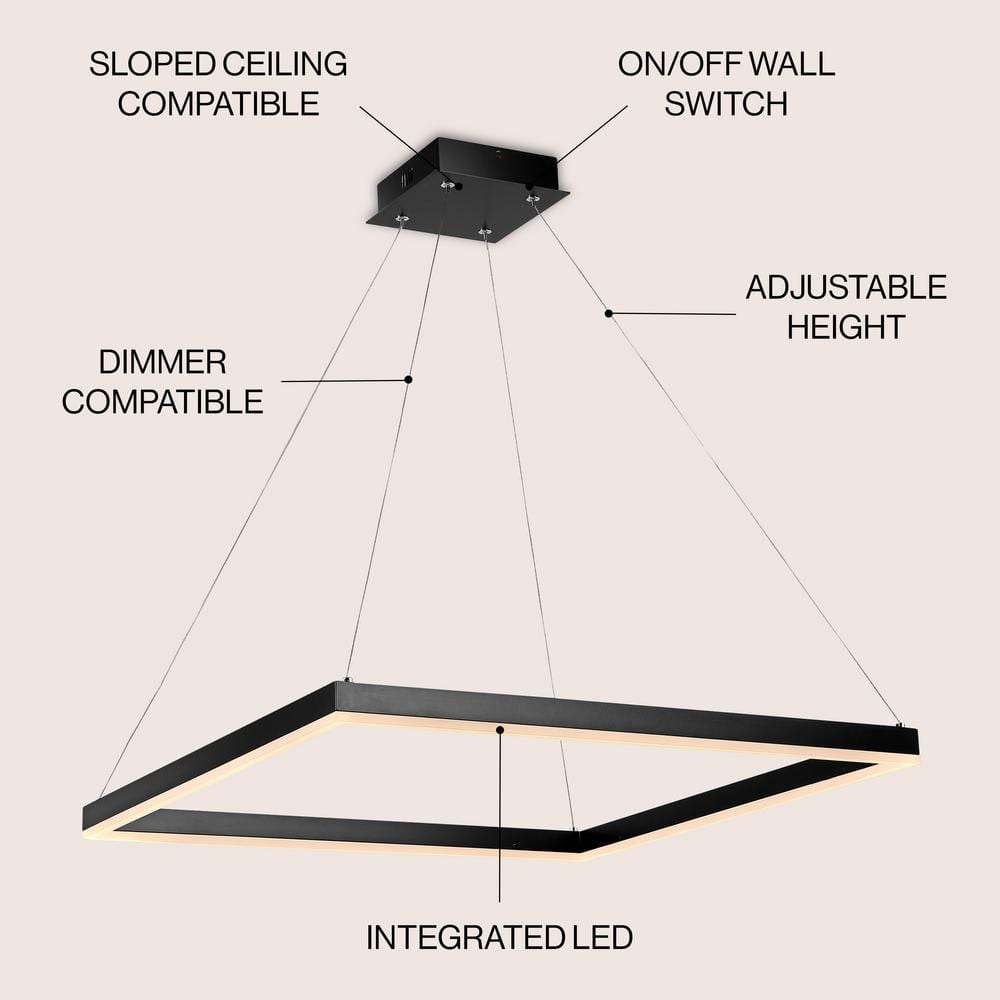 Nero 23.63" Black Aluminum LED Square Pendant Light