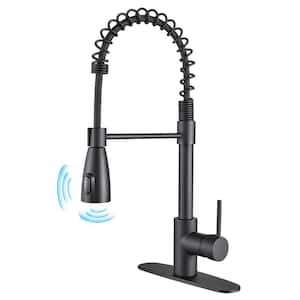 Touchless Single-Handle Pull Down Sprayer Spring Kitchen Faucet with Deckplate Pull Out Sink Faucet in Matte Black