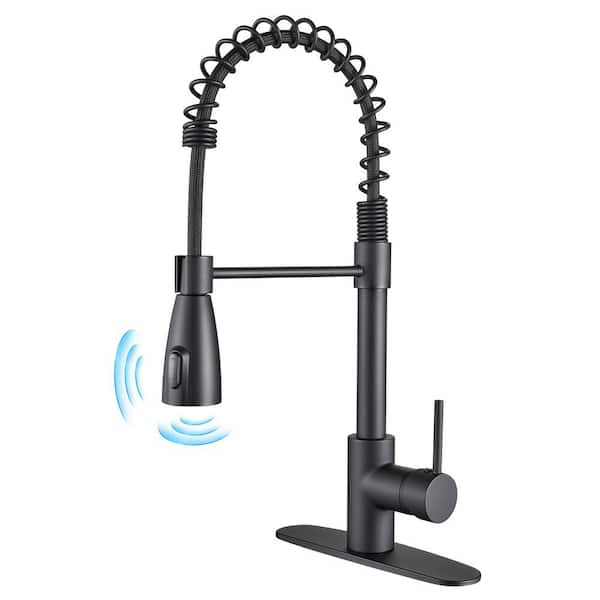 Heemli Touchless Single-Handle Pull Down Sprayer Spring Kitchen Faucet with Deckplate Pull Out Sink Faucet in Matte Black