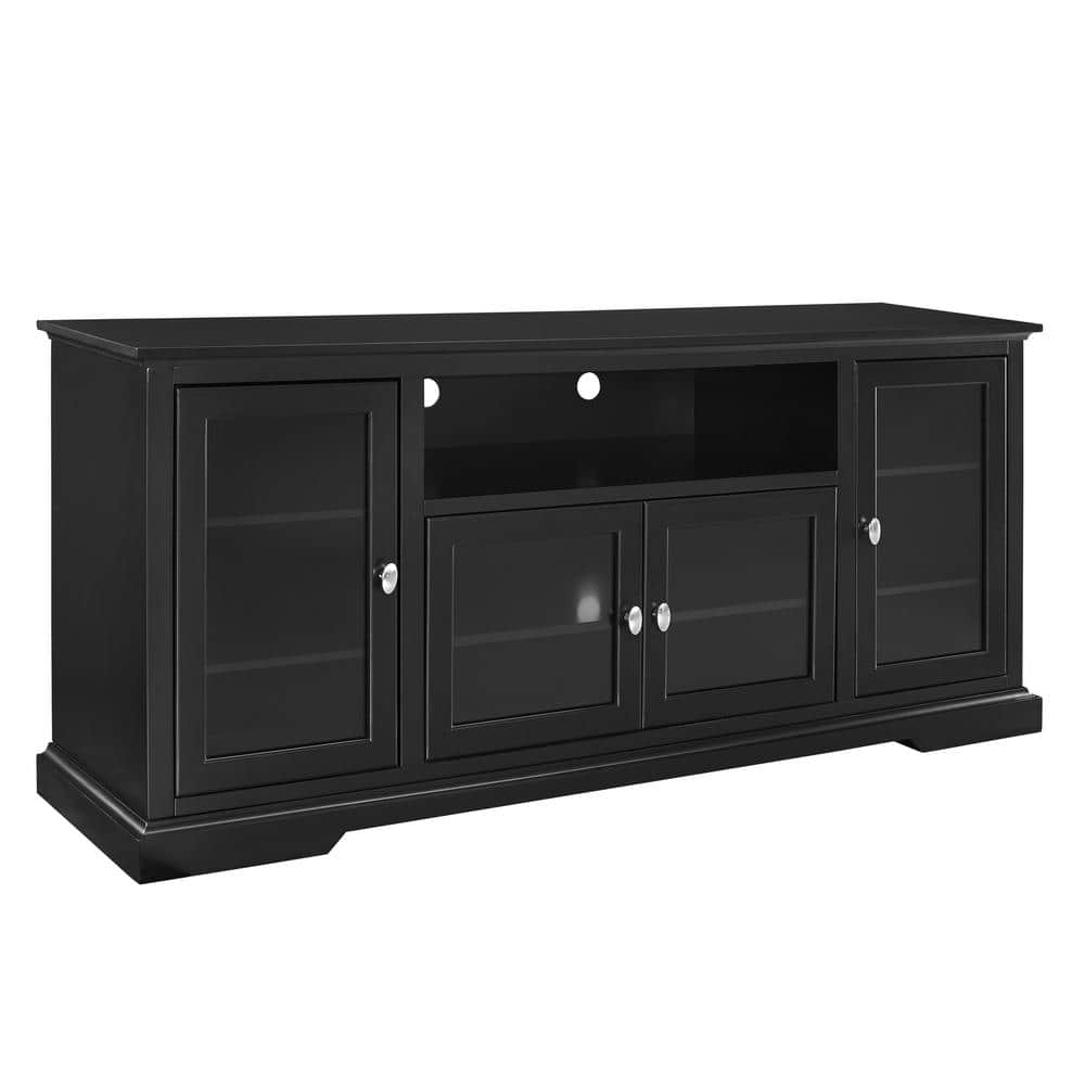 Matte Black 70-Inch TV Stand with Glass Cabinets