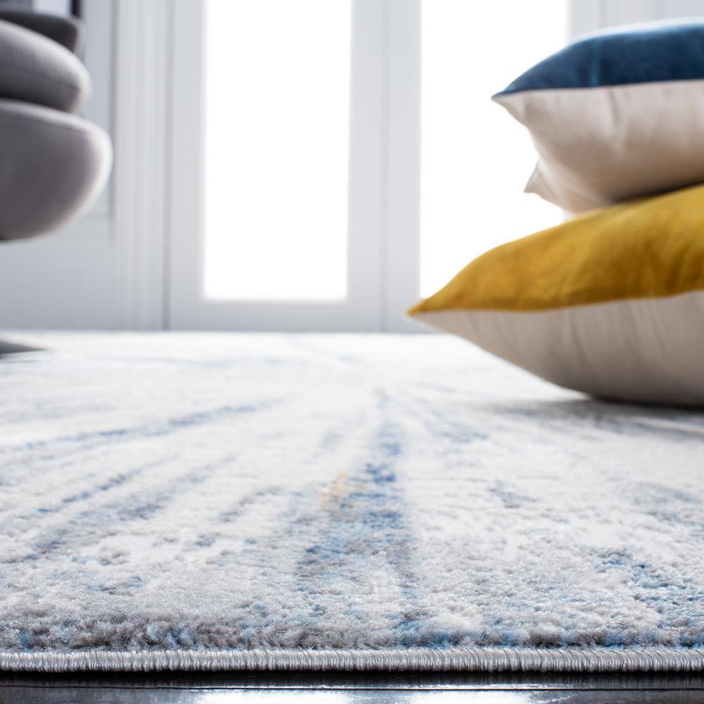 Amelia Round Grey and Blue Abstract Synthetic Rug