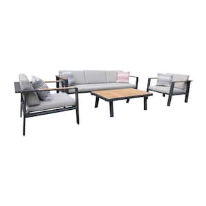 Nofi Gray 4-Piece Aluminum Patio Seating Set with Taupe Cushions