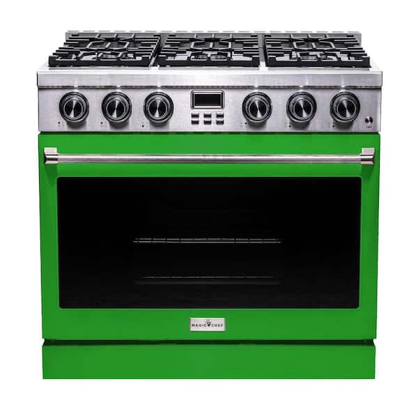 Pro-Style 36 in. 6-Burner Slide-in Gas Range with Convection in Stainless Steel with Green Oven Door